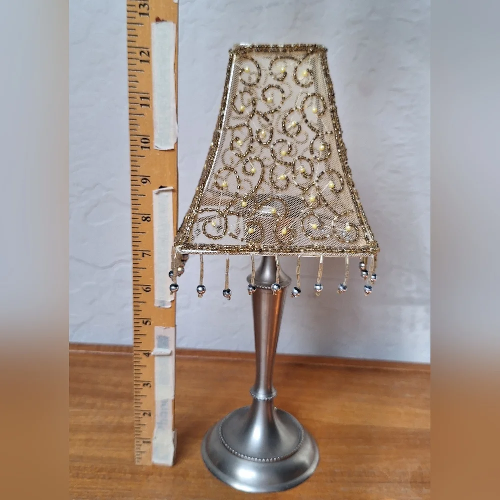 Vintage Pottery Barn Beaded Candlestick Holder Mini Lampshade Fringe Boho Glam